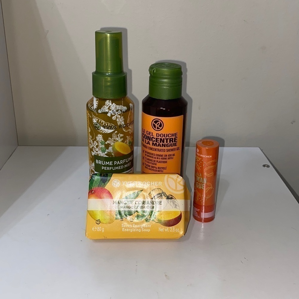 NEW Yves Rocher Mango and Coriander Set Mist, Shower Gel, Soap, Tinted Lip Balm